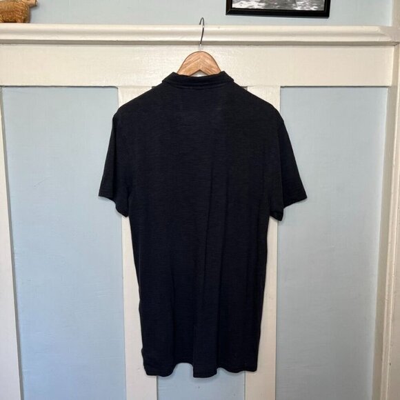 John Varvatos Blue & Black Stripe Polo Shirt With Wooden Buttons - Picture 3 of 5